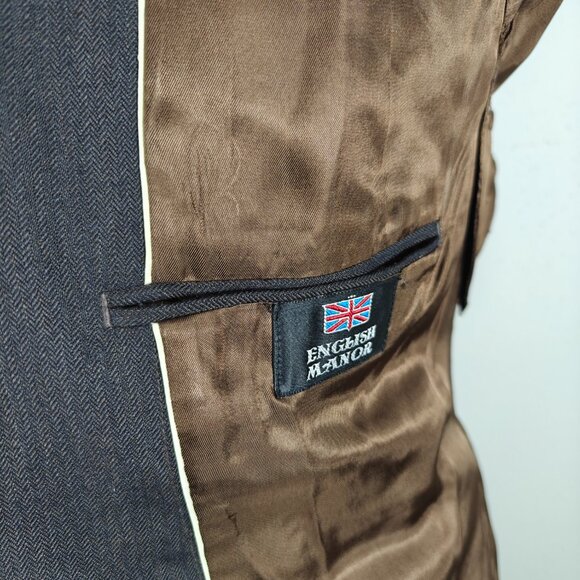 English Manor Mens Sport Coat Blazer Two Button Brown Herringbone Wool Blend 42R - Picture 15 of 16